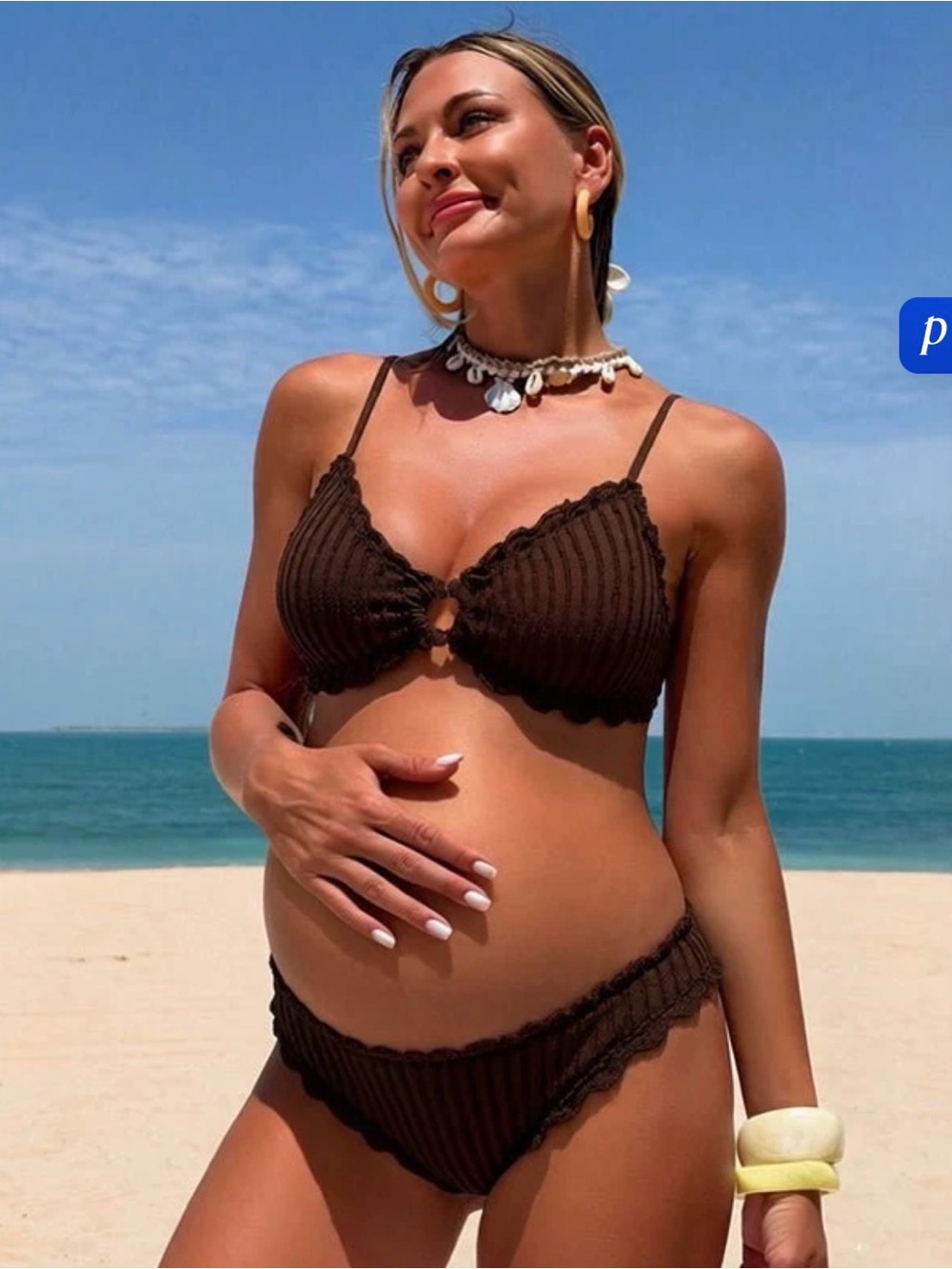 Ribbed Brown Scalloped Bikini Set - Women’s Two-Piece Swimwear